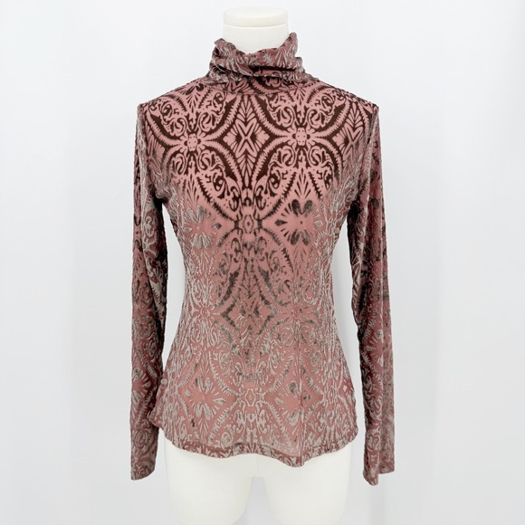 Unbranded Tops - Y2K Sheer Velvet Burnout Turtleneck Top Brown Whimsigoth Gothic Fairy Grunge L
